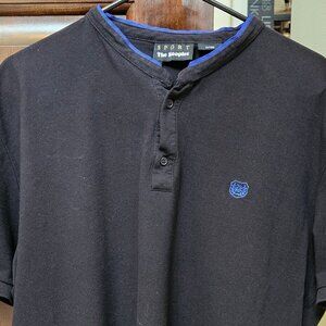 The Kooples Men's Fitted Short Sleeve Band Collar Polo Shirt, Black, Sz XXL